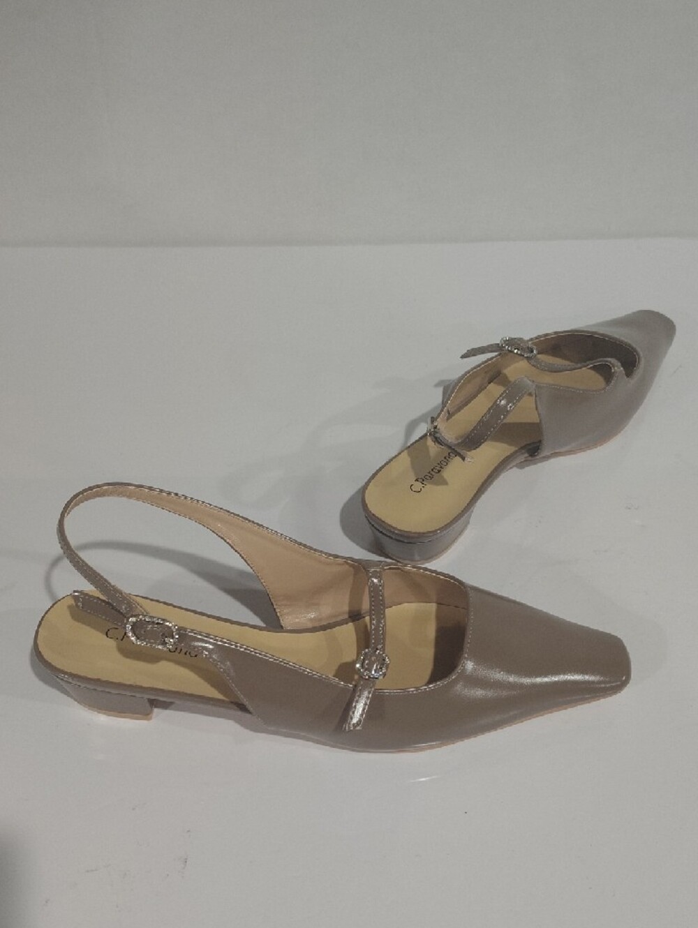 C.PARAVANO Taupe Slingback Mary Jane Flats. Size 39.5. US 9